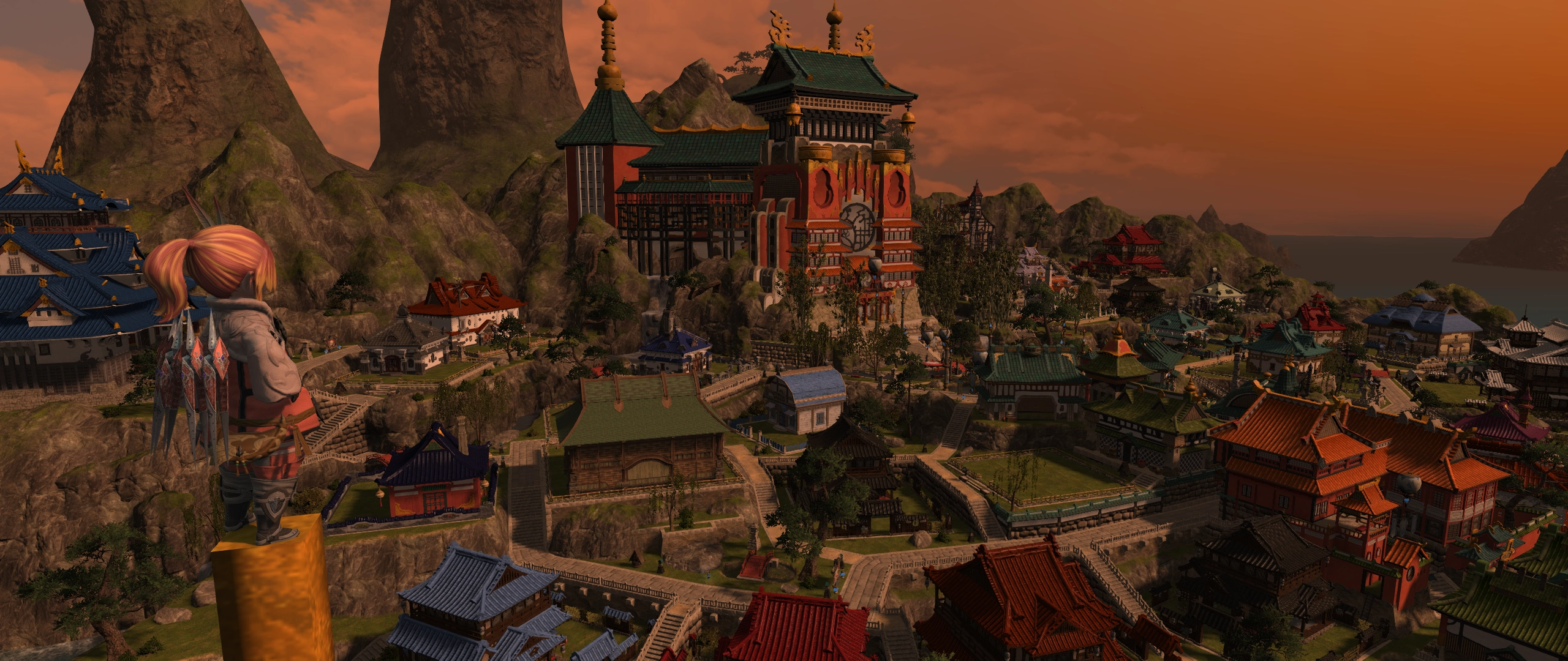 Ontop of a tower looking down upon the residential district called Shirogane.
